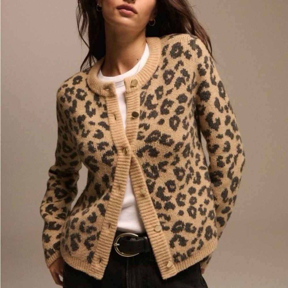 Abercrombie Leopard Print Button-Up Sweater